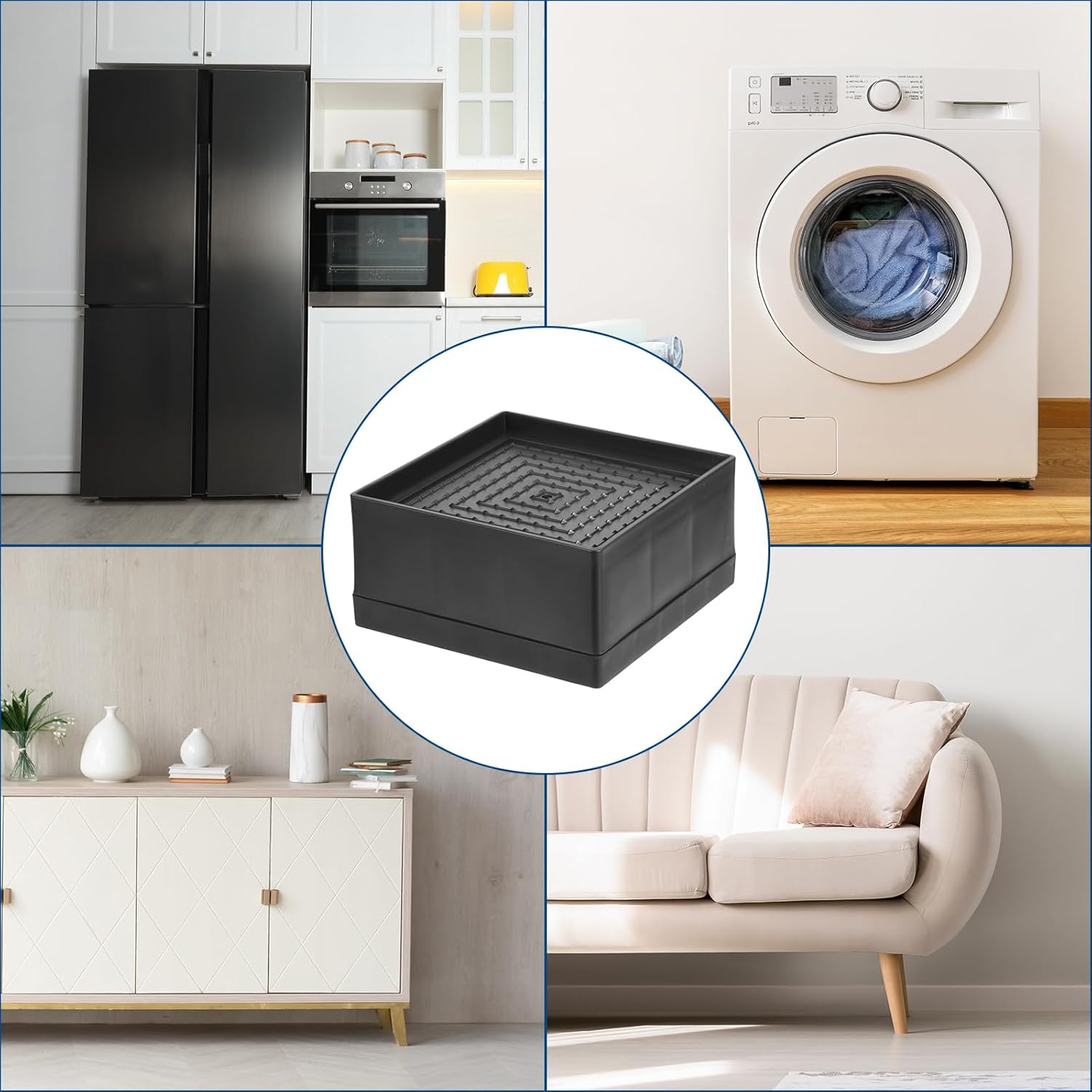 uxcell Bed Risers 4Pcs, 5.5 Inch Furniture Risers Square Adjustable Couch Riser with Non-Slip Mat for Bed Desk Sofa Table Lift Supports Up to 1300Lbs, Black