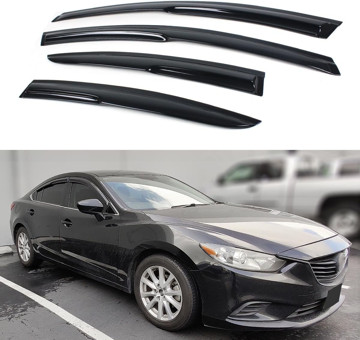 JDM 3D Wavy Style Smoked Window Visor Vent Shade Rain Guard Deflector Compatible for 2014-2021 Mazda 6 Sedan