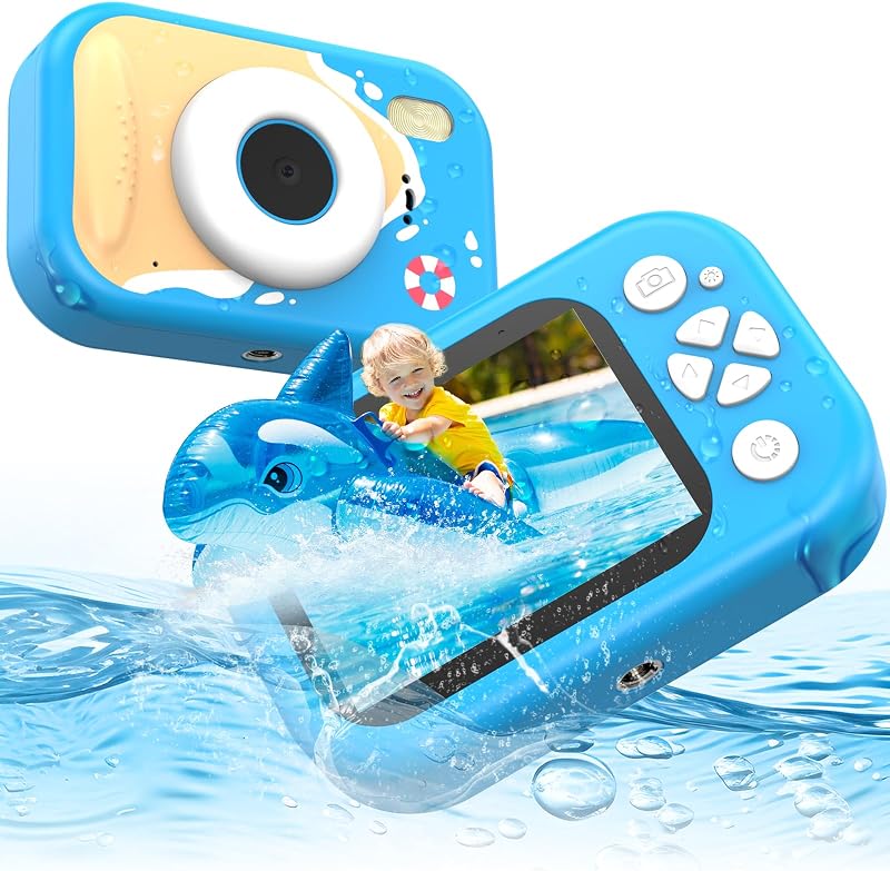 Kids Waterproof Camera, IP67 Underwater Digital Camera, 1080P 48MP, 32GB | Waterproof Kids Camera with 10X Zoom, Toddler Camera for Beach, Pool & Swimming, Ages 3-12, Birthday Gift -Blue