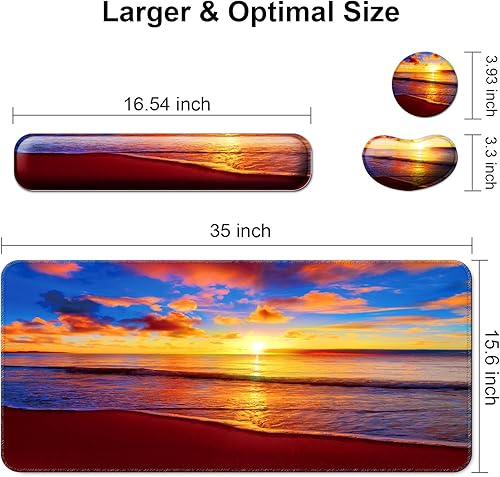 Miniatura 6 de Reposamuñecas para teclado + alfombrilla para mouse con soporte para muñeca + alfombrilla de escritorio + posavasos 4 en 1, alfombrilla de mouse XXL