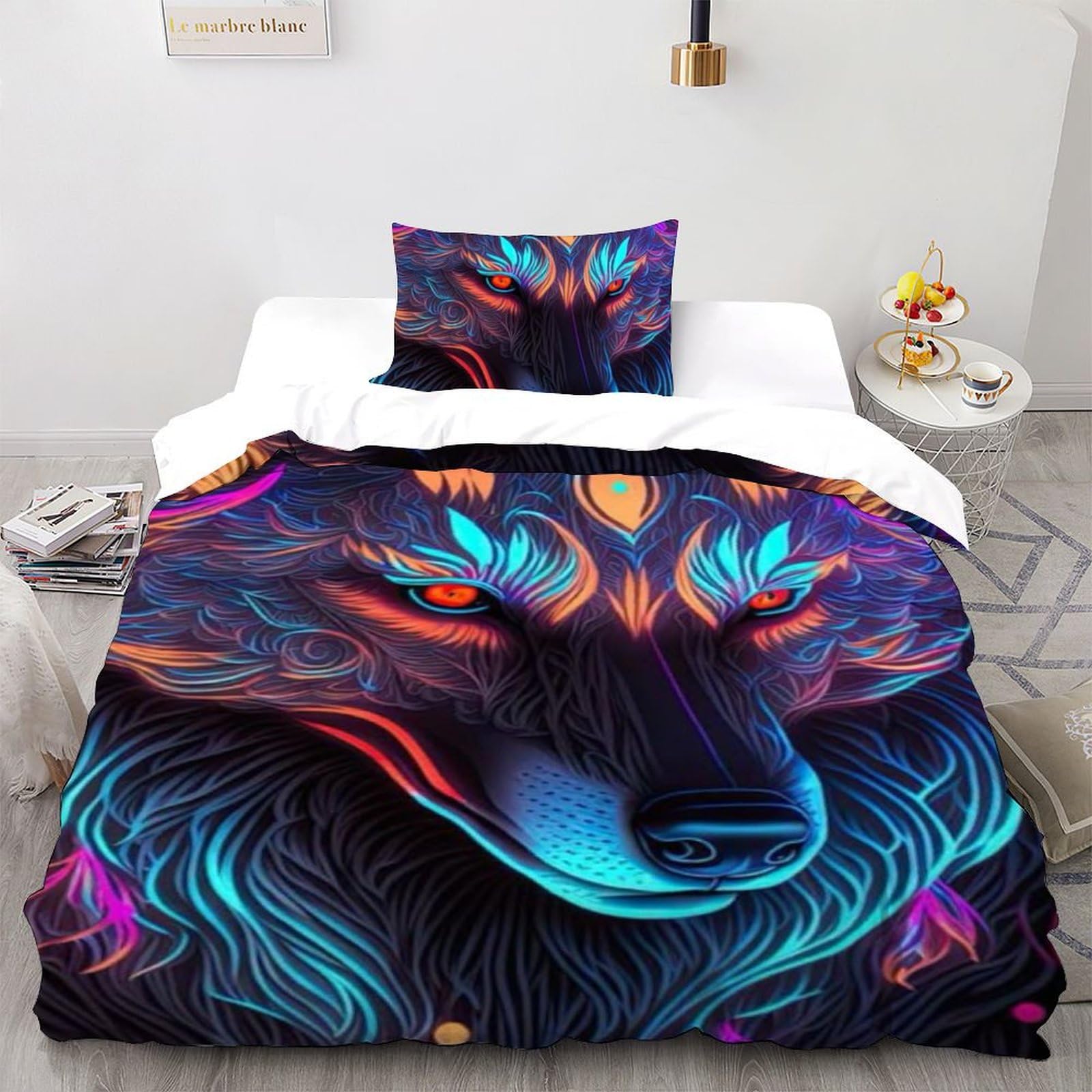 Housse de couette loup microfibre 135x200 lit simple fille dessin animé