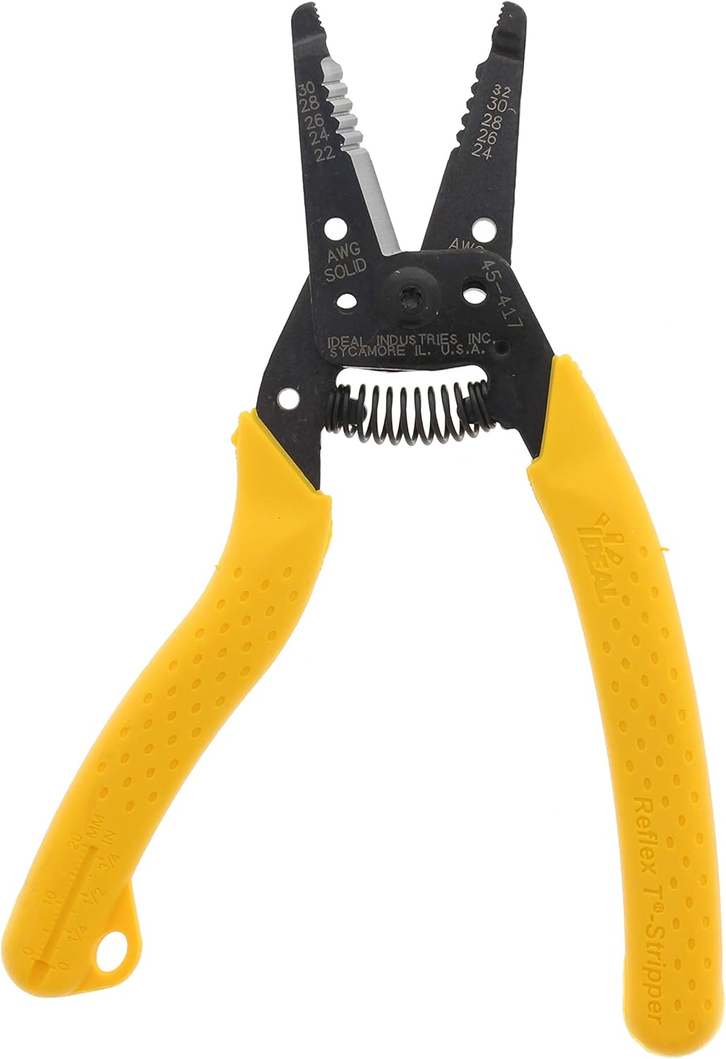 IDEAL Electrical 45-417 Premium Reflex T Stripper - 22-30 AWG solid, 24-32 AWG stranded, Wire Stripper with Plier Nose, Slide Lock, Textured Grips