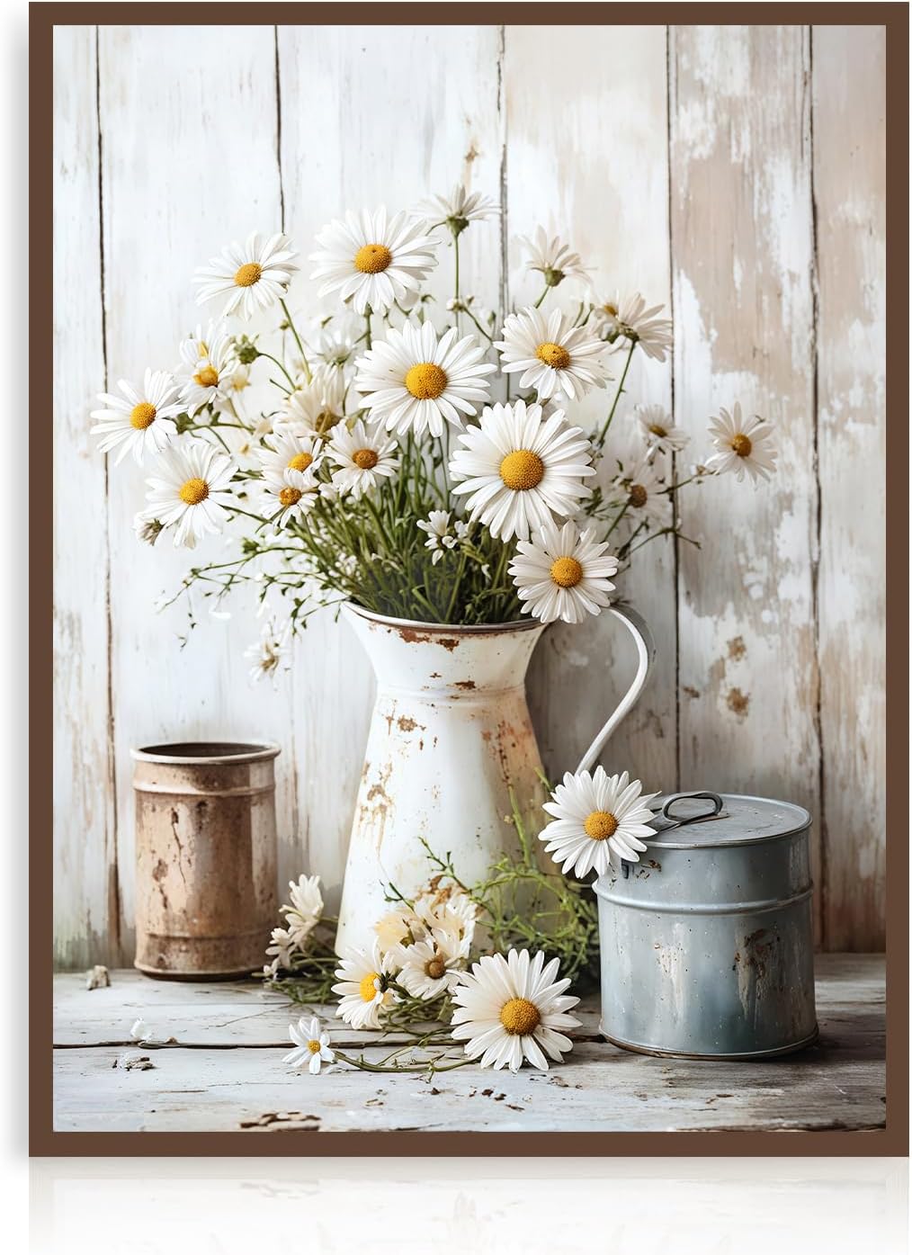 Dazzlewall Daisy Blossoms Wall Art Vintage Rustic Botanical Canvas Print for Country House Bathroom Bedroom Living Room Without Frame 30 x 40 cm