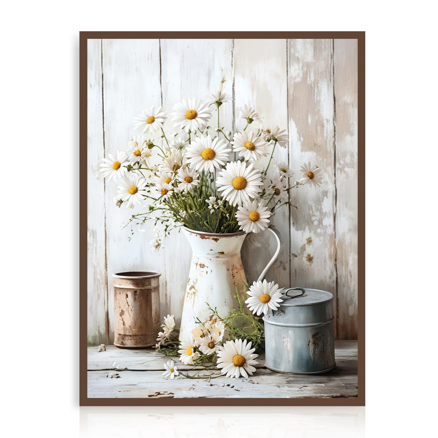 Dazzlewall Vintage Rustic Daisy Wall Art, Botanical Print for Farmhouse Bathroom Living Room 12x16 in Unframed
