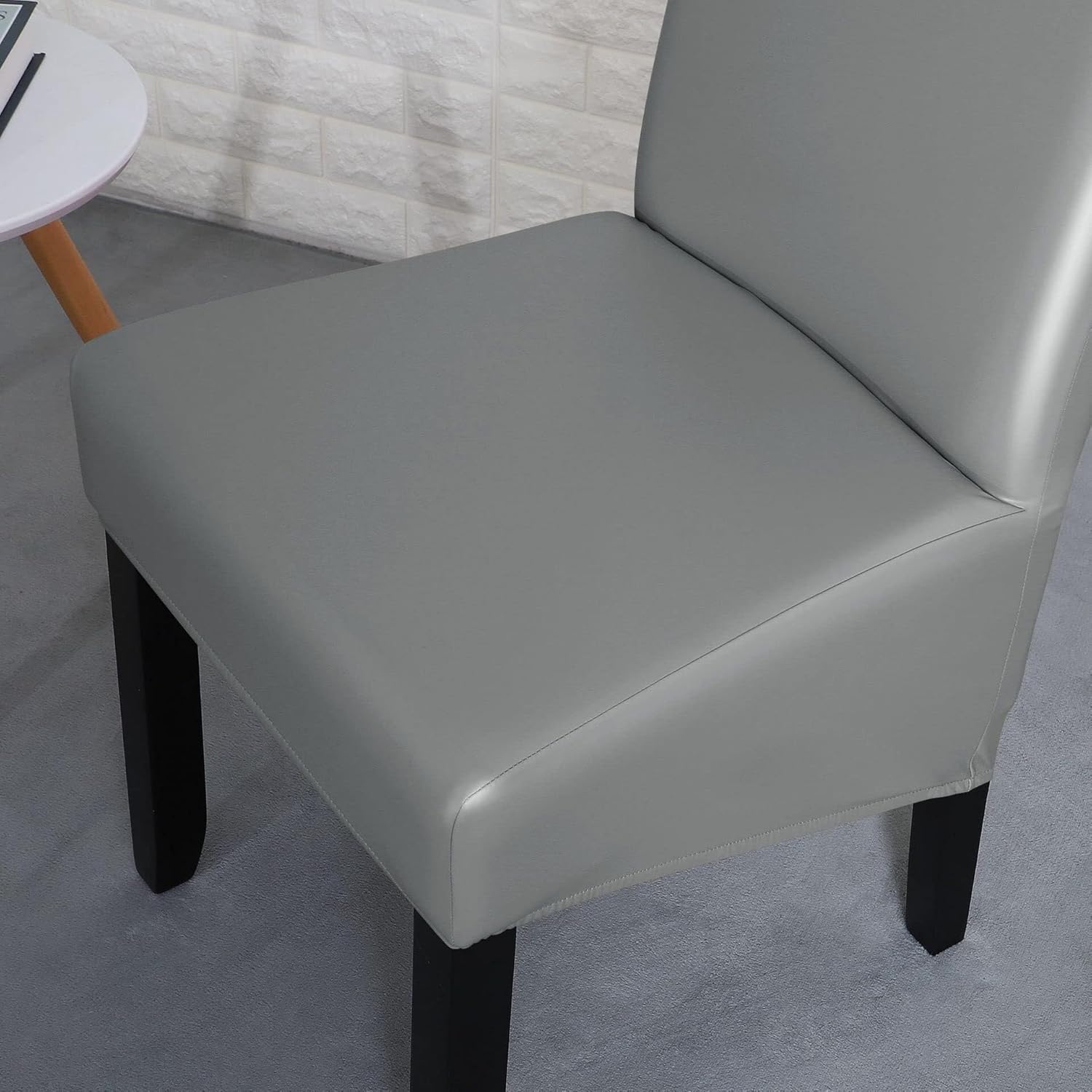 PU Leather Parson Chair Covers 1/2/4 PCS Waterproof Dining Room Chair Slipcovers Stretch Seat Chair Protectors Universal Hotel Banquet High Back Chair Covers(Gray,1PCS)