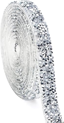 Ribbli Cinta de diamantes de imitación autoadhesiva de resina, para manualidades, calcomanías de diamantes para manualidades, cinta plateada para