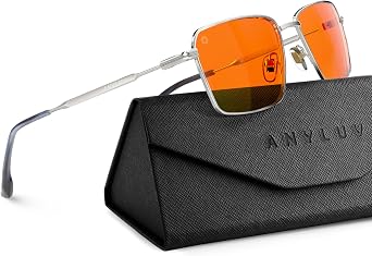 Rectangle Blue Light Glasses, Classic Business Style Computer Glasses, Lightweight Metal Eyeglasses for Anti Eyestrain