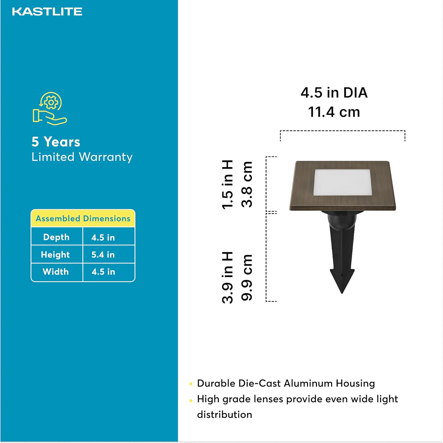 KASTLITE 1.8W 150LM LED Well/Deck Light with Brass Finish for Pathways, Gardens, Decks | 12V Soft White 3000K Integrated LED Square Outdoor InGround Well/Deck Light | IP68 Waterproof | Single Unit