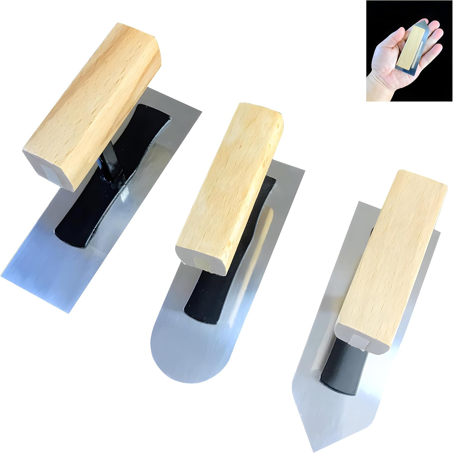 Miniature Drywall Trowel 3 Pcs Set Stainless Steel Plaster Hand Tool | 4.7" x 1.6", premium push blade, Pro grade, multi purpose, plaster finishing, wall renovation, contractors & DIY users
