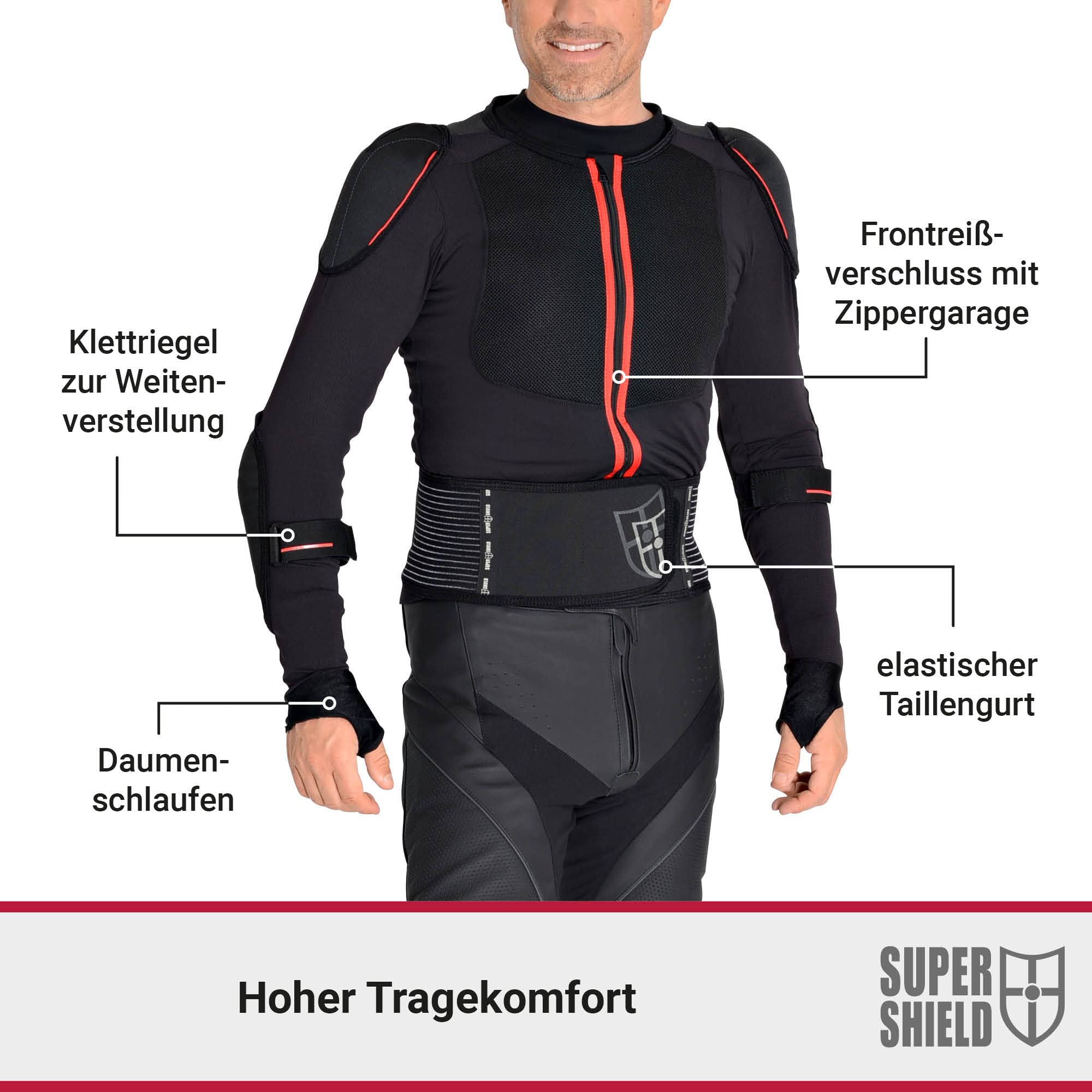 Protektorenjacke, Rückenprotektor, Ellenbogenprotektoren & Schulterprotektoren, Level 2 Zertifiziert, Protektorenweste Ideal für Motorrad, Ski, Snowboard, Reiten & MTB, XS