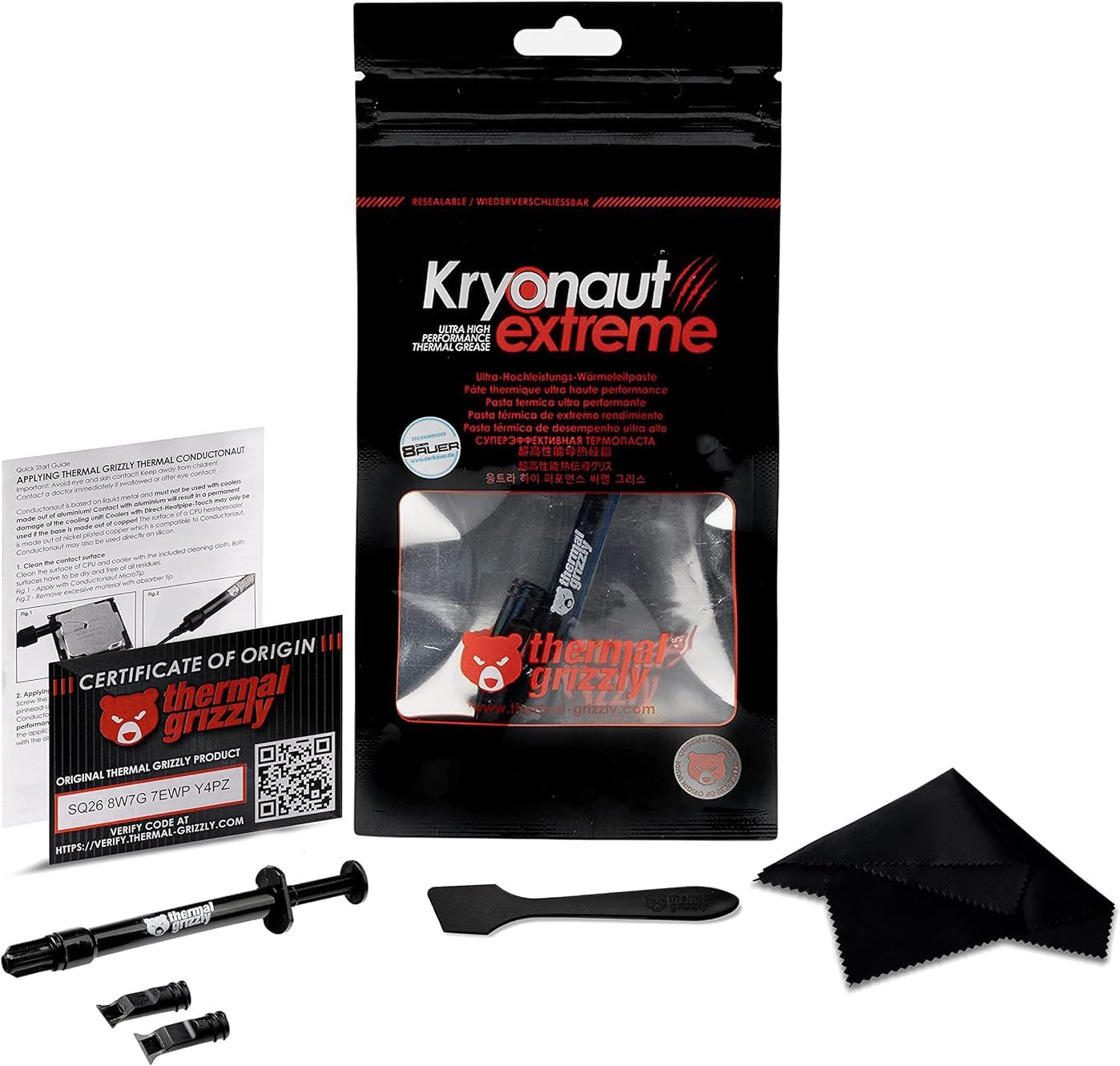 Thermal Grizzly Kryonaut Extreme The High Performance CPU Thermal Paste for Cooling All Processors, Graphics Cards, Heat Sinks in Computers & Consoles with Extra Cloth, Pads & Spatula (2 Gram)