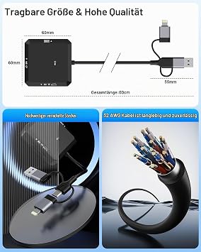 8-in-1 Multi Card Reader USB-C USB-A Lightning 3-Port Connector for SD TF CF MS USBA USBC OTG SD Memory Card Reader Adapter for iPhone17/16/iPad/Android/Mac/PC with Windows/Mac/Linux/Chrome OS