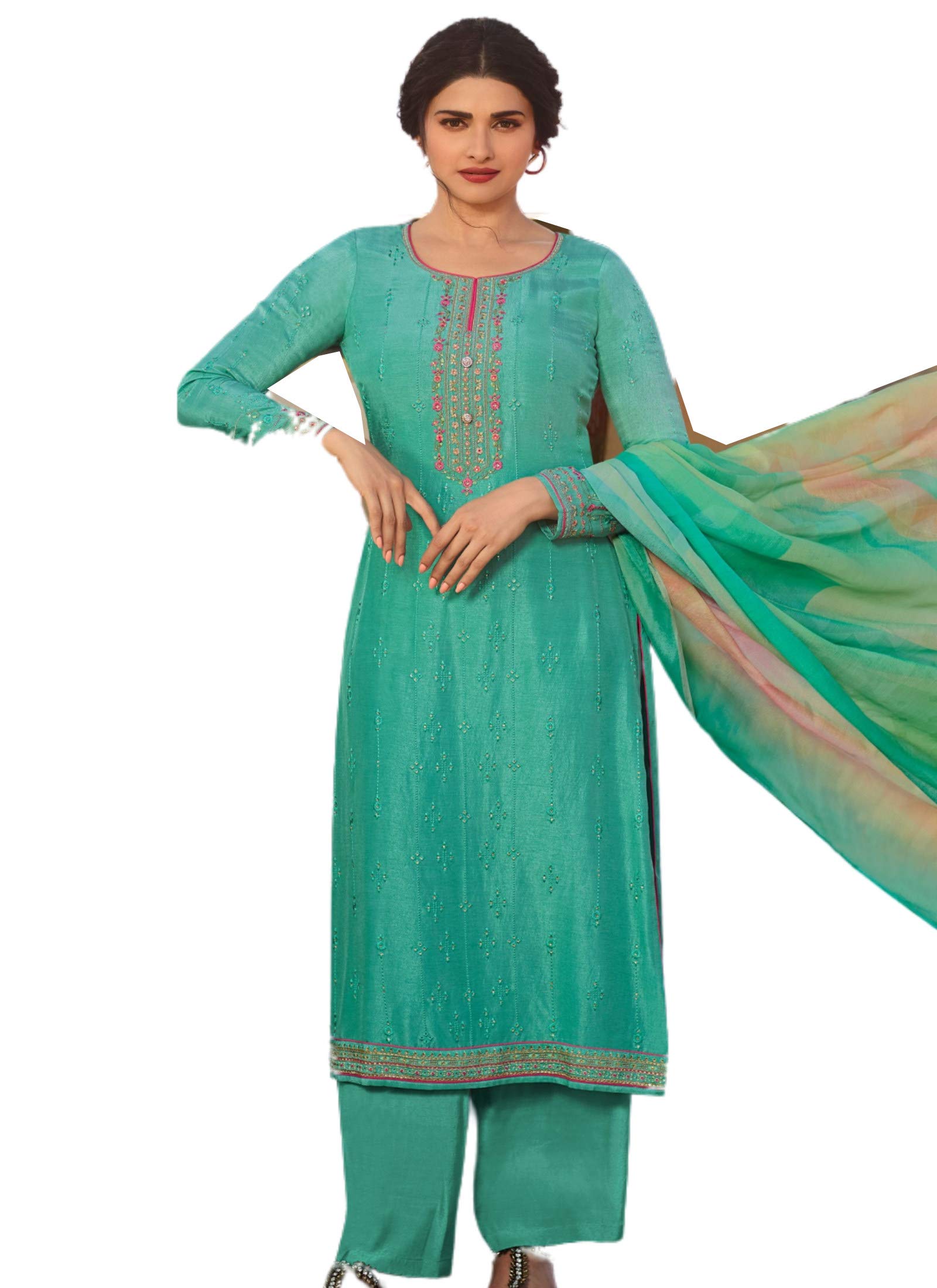 Brijraj||Women's Coloured Crepe Embroidered Palazzo Suits Suit Material With Printed Dupatta||Upper Size-2.5 Mtr|Buttom-2.5 Mtr|Dupatta Size-2.25 Mtr