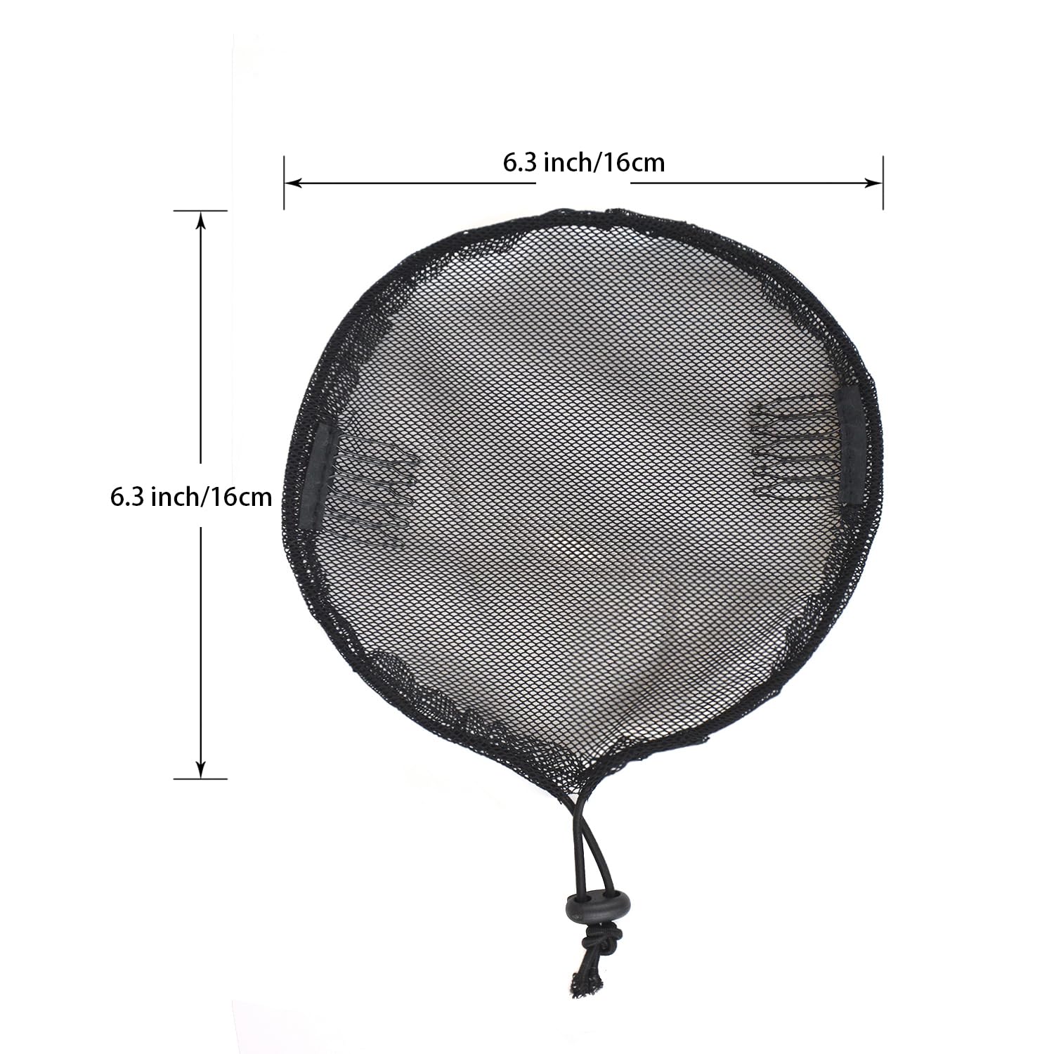 3 Pcs Black Round Weaving Net Cap Elastic Drawstring Ponytail Hair Net with Clips for Making Wigs And Afro Puff Hair Bun - Image 2