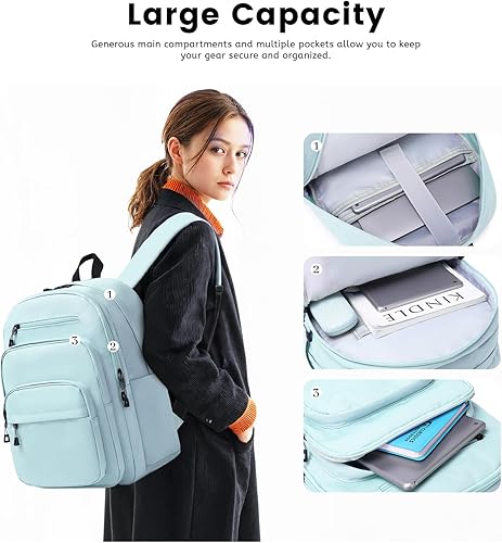 Miniatura 3 de Lanola Mochila básica multiusos multiusos para estudiantes, para escuela, negocios, viajes o mochilas casuales, Azul, Mochilas de viaje