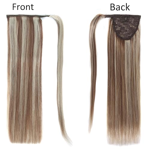 Miniatura 2 de Ugrace Hair Extensión de cola de caballo de cabello humano rubio para mujer, extensiones de cabello humano con clip envolvente, cola de caballo