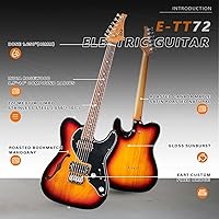 Vista 2 de EART E-TT72 Guitarra eléctrica de cuerpo semihueco de 6 cuerdas, capacidad de juego versátil, potentes pastillas Humbucker guitarras de puente fijo