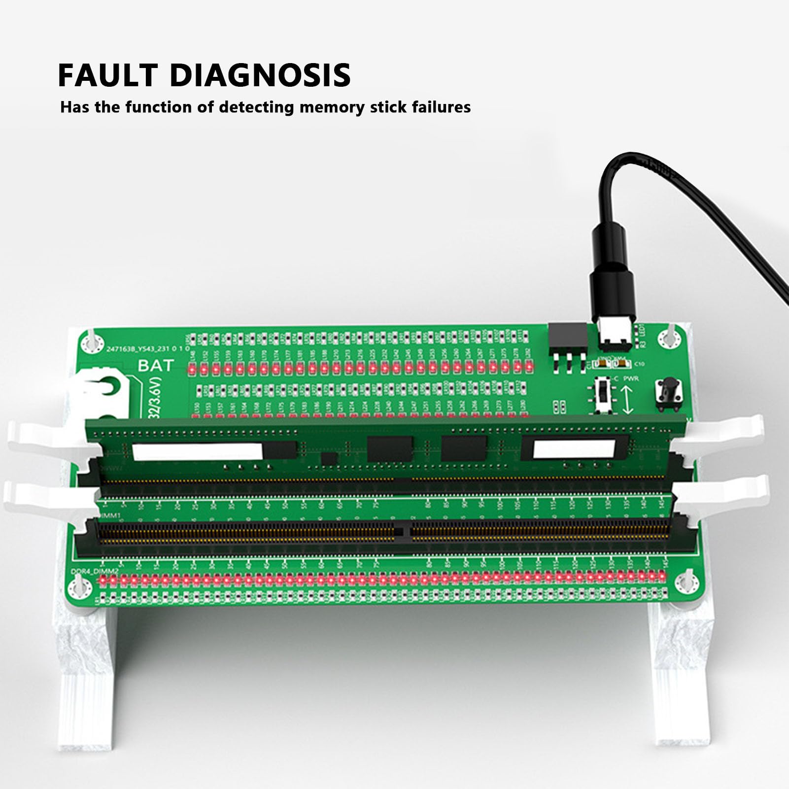Hyuduo RAM-Speicher-Tester-Karte, DDR4-Steckplatz-Diagnosetool für Laptop-Computer mit LED-Lichtanzeige, Dual-Stromversorgungsmodi für Desktop- und Server-Computer
