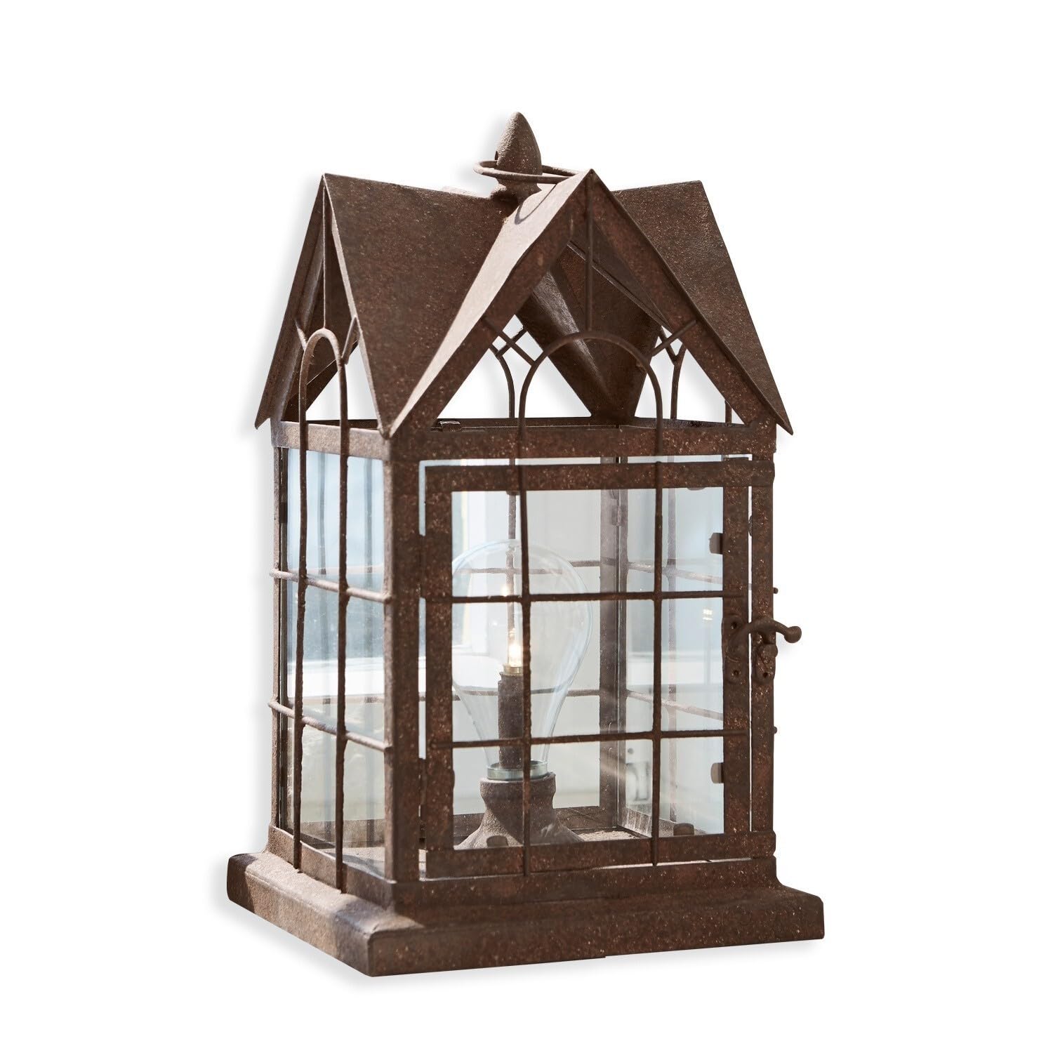 Loberon Laterne Manor House, Haus-Form, Vintage-Charme Dank Antik-Finish, Batteriebetriebenes Leuchtmittel, Dekoration, Wohn-Accessoire, Eisen, Glas, antikbraun | Haus-Form, Vintage-Charme Dank Antik-Finish, Batteriebetriebenes Leuchtmittel, Dekoration, W