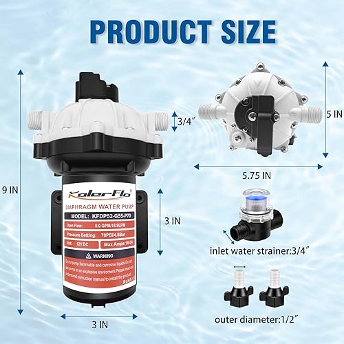 Miniatura 5 de Bomba de agua para autocaravana serie 55, 0.25 oz Pm 70 Psi 12V DC bomba de agua dulce con interruptor de presión resistente y filtro para caravana,