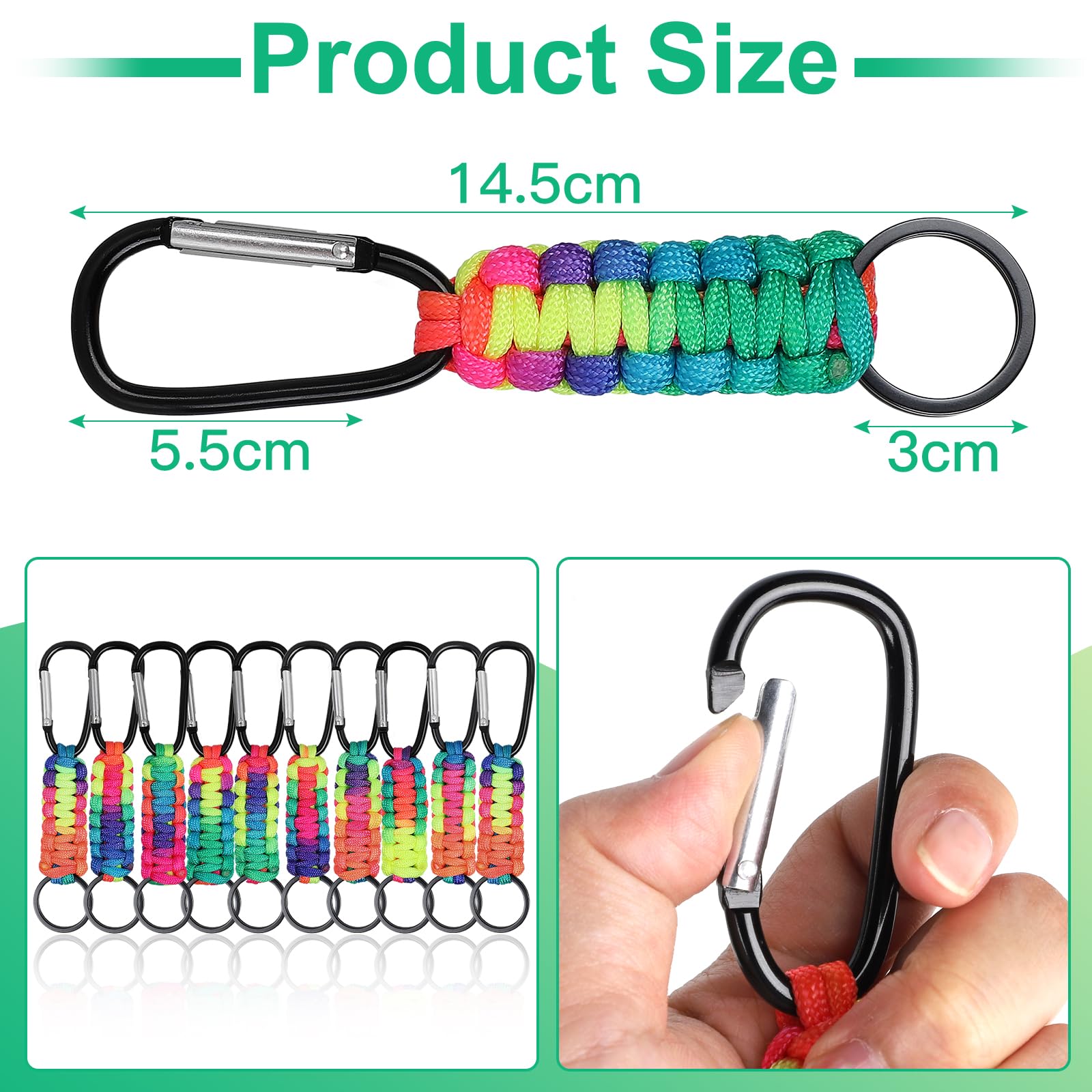 10x Paracord Karabiner Schlüsselanhänger - Bunte Farben, Für Outdoor & Camping