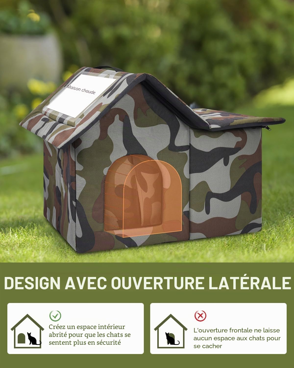 Niche pour Chat Exterieur, Cabane Chat Exterieur Facile à Laver Pliable avec, avec Coussin Amovible Niche D'extérieur pour Chats pour Animaux Domestiques Errants