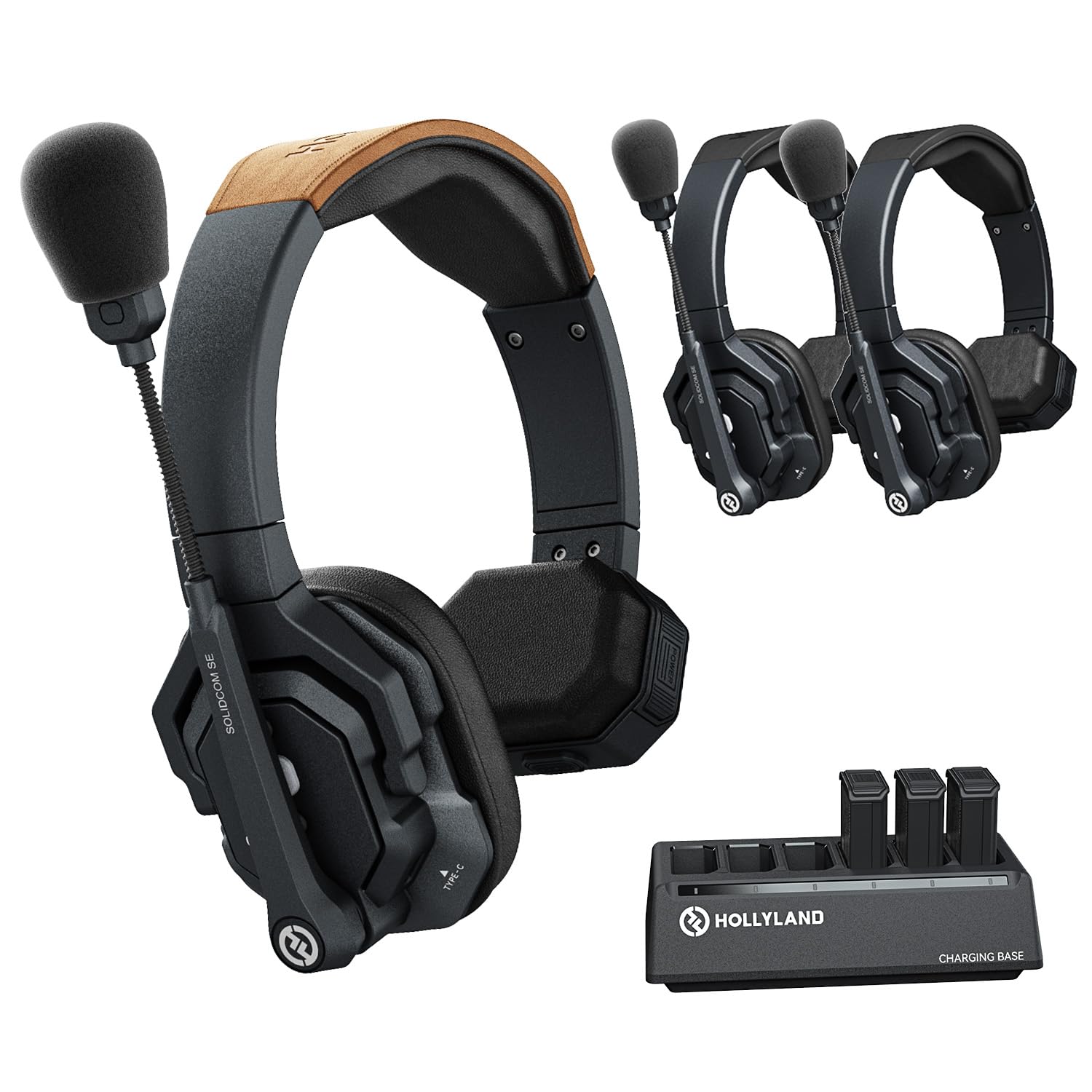 HollyView Hollyland Solidcom SE Full Duplex ENC Noise Cancellation Wireless Intercom Headset System 1100ft Team Communication with PTT Mute Single Ear Headset for TV Film Production Drone (3-Set)