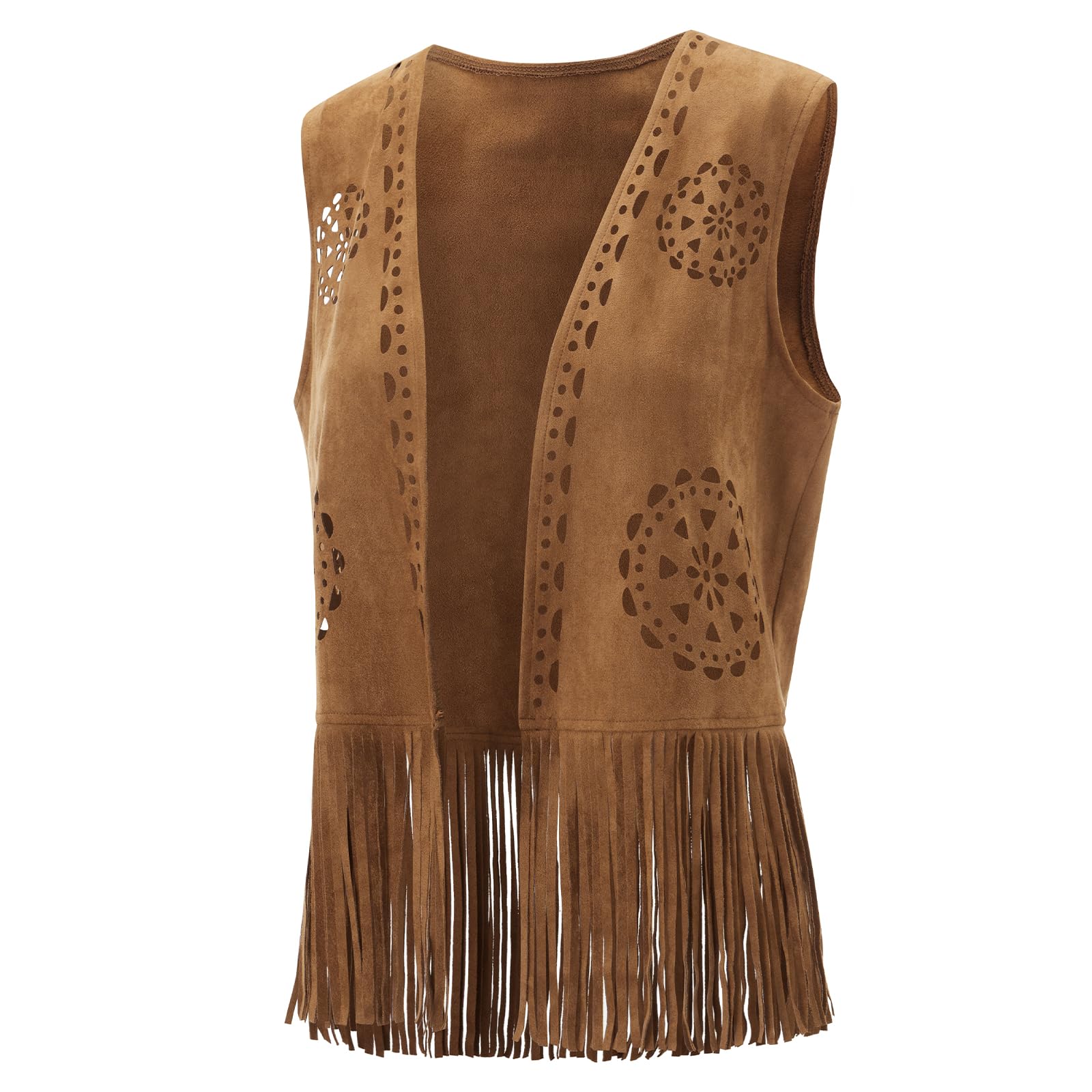 SANSIWU Gilet à franges sans manches en daim synthétique avec rivets pour femme Style western années 70