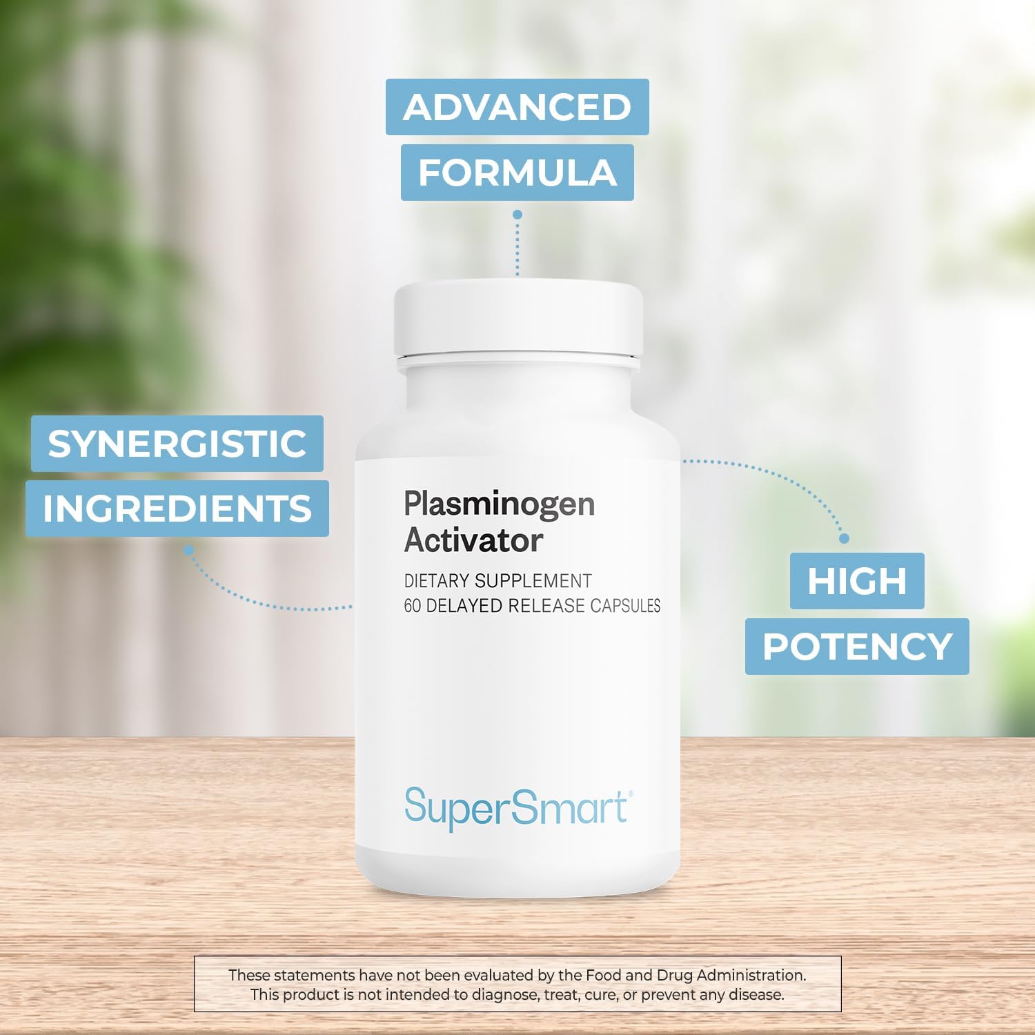 Supersmart Plasminogen Activator (Advanced Formula) - with Pterostilbene, Nattokinase, Serrapeptase, OPC - High Potency Antioxidant Supplement | Non-GMO & Gluten Free - 60 Delayed Release Capsules