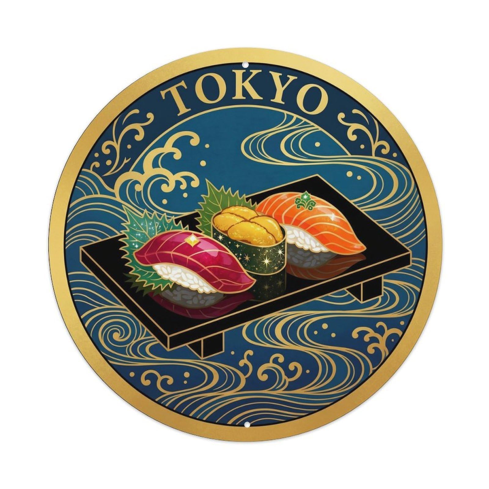 Olyhtr 8X8inch Classic Style Sushi Omakase Platter Jewels Ocean Seafood Metal Tin Sign