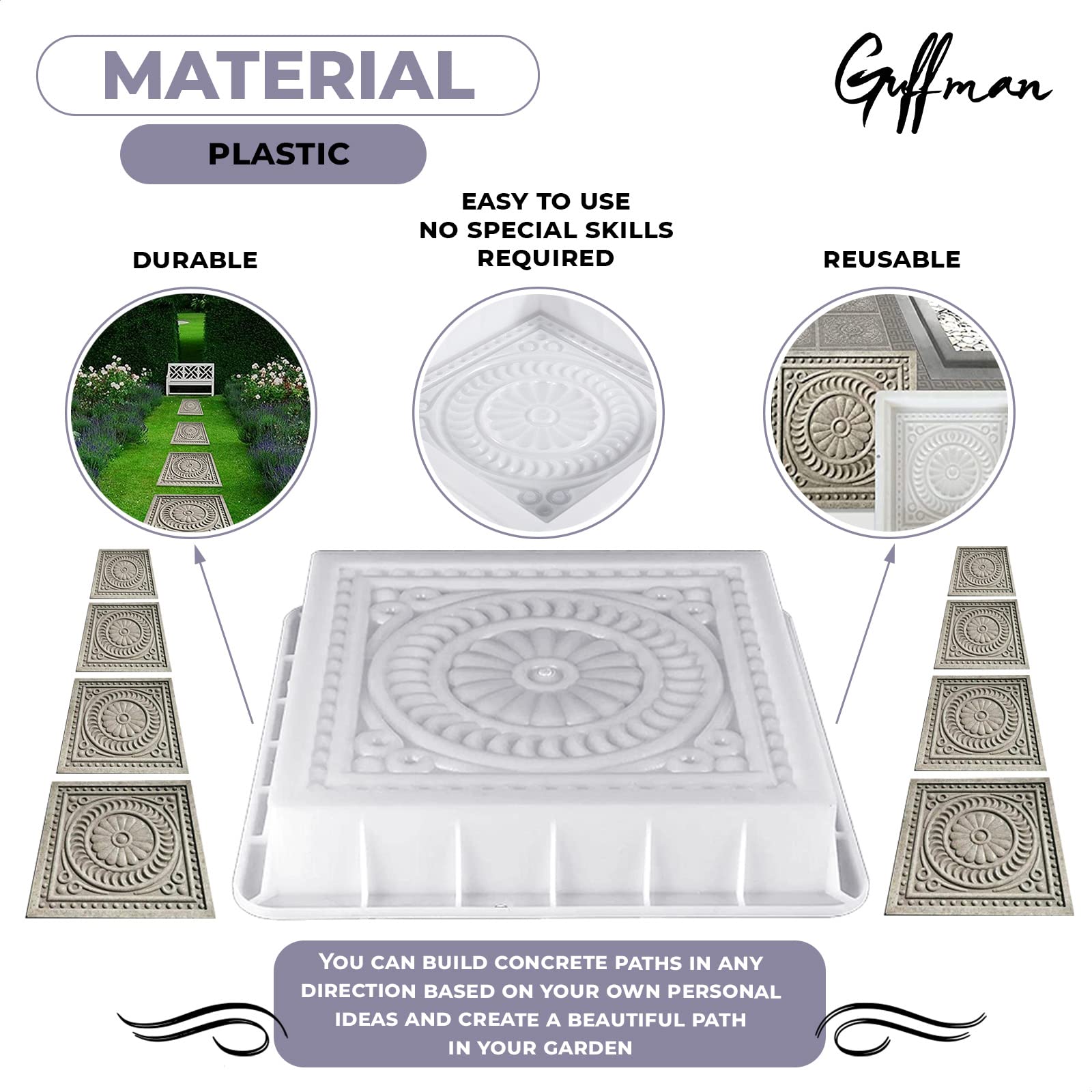 Square Stepping Stone Molds DIY Garden Plastic Concrete Mold Stepping