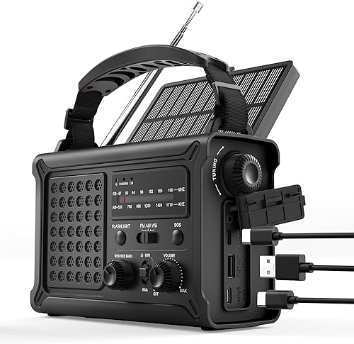 OnLyee Radio de emergencia, manivela y radio meteorológica NOAA alimentada por energía solar, banco de energía de 12000 mAh, AM/FM, linterna LED y