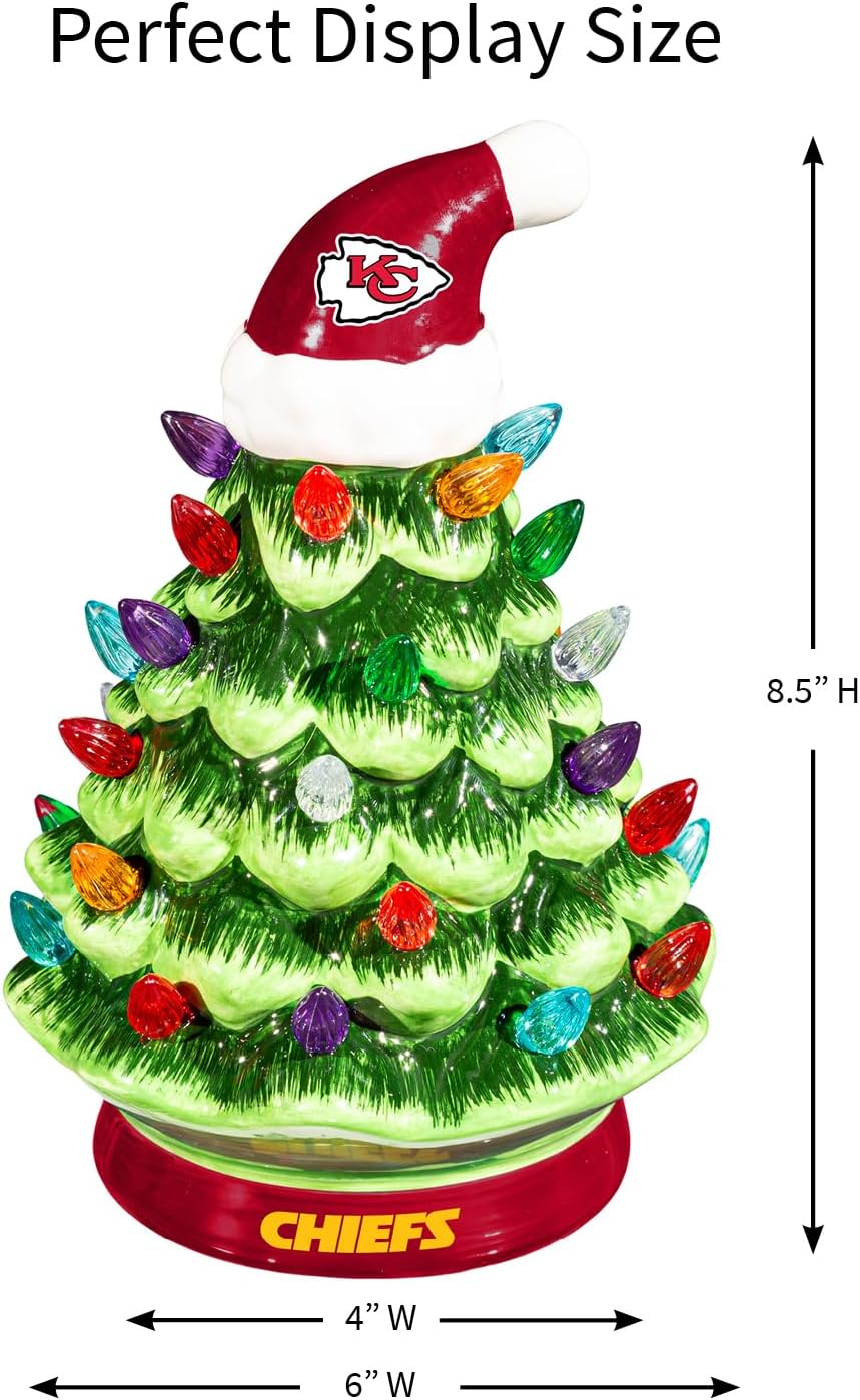 NFL Kansas City Chiefs Christmas Trees That Light Up | 8" LED Vintage Christmas Tree | Officially Licensed Team Logo | Christmas Tabletop Decorations for Home