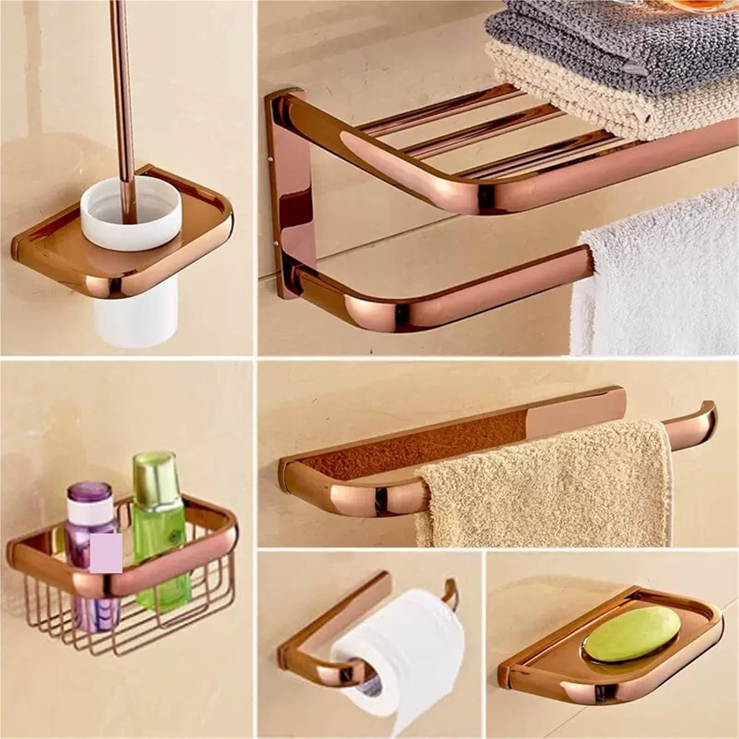 Bathroom Accessories Rose Gold Towel Rack, Shelf,Paper Holder,Toilet Bathroom Hardware(Tooth Brush Holder)