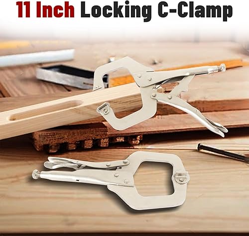 Miniatura 9 de findmall 6 abrazaderas C de bloqueo de 11 pulgadas con almohadillas giratorias, mesa de alicates de bloqueo tipo C de alta resistencia y agarre de