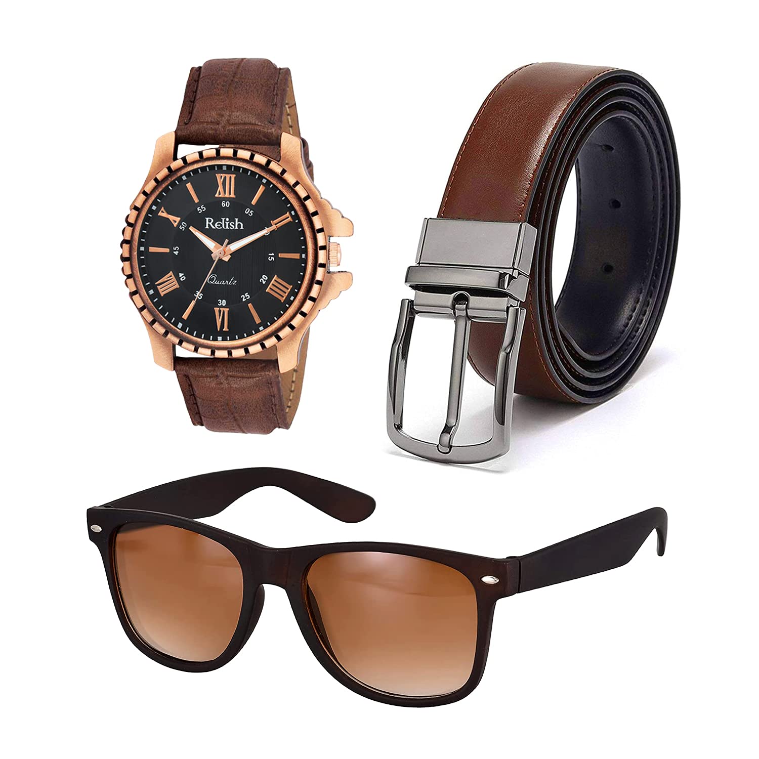 Relish Analogue Mens & Boys Watch, Brown Sunglasses and Reversible PU-Leather Belt Combo for Gifts | RE-WBS923 (B09B7XHWPH) Amazon Price History, Amazon Price Tracker
