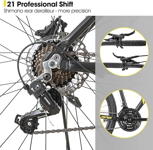 Miniatura 4 de HILAND - Bicicleta de montaña de 27.5 pulgadas, 21 velocidades, horquilla de suspensión de bloqueo, marco de aluminio, freno de disco hidráulico