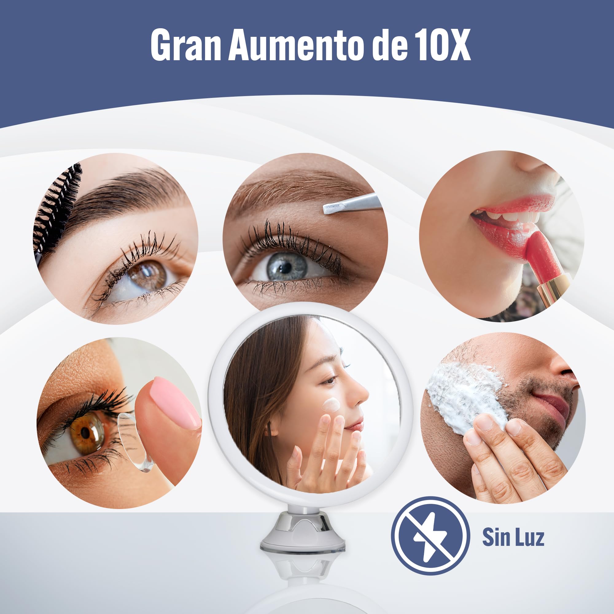 Mirrorvana Espejo Redondo de 10X aumentos para maquillarse - Espejo de Maquillaje cosmético con Ventosa, Ideal para tocador, baño y Viaje - 17 cm de diámetro