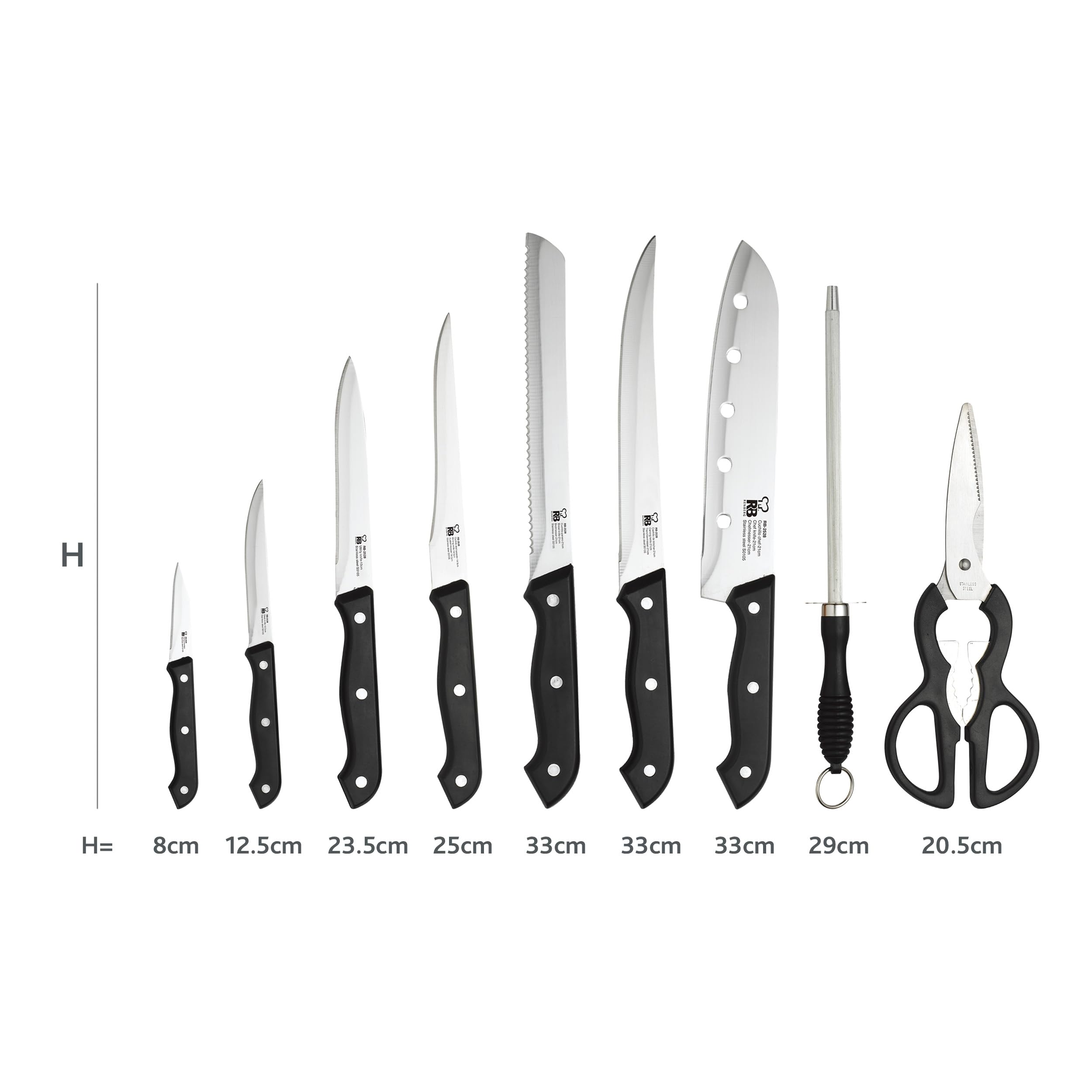 Renberg Tenessy Set Cuchillos de Cocina 15 Piezas Acero Inoxidable Tacoma Madera