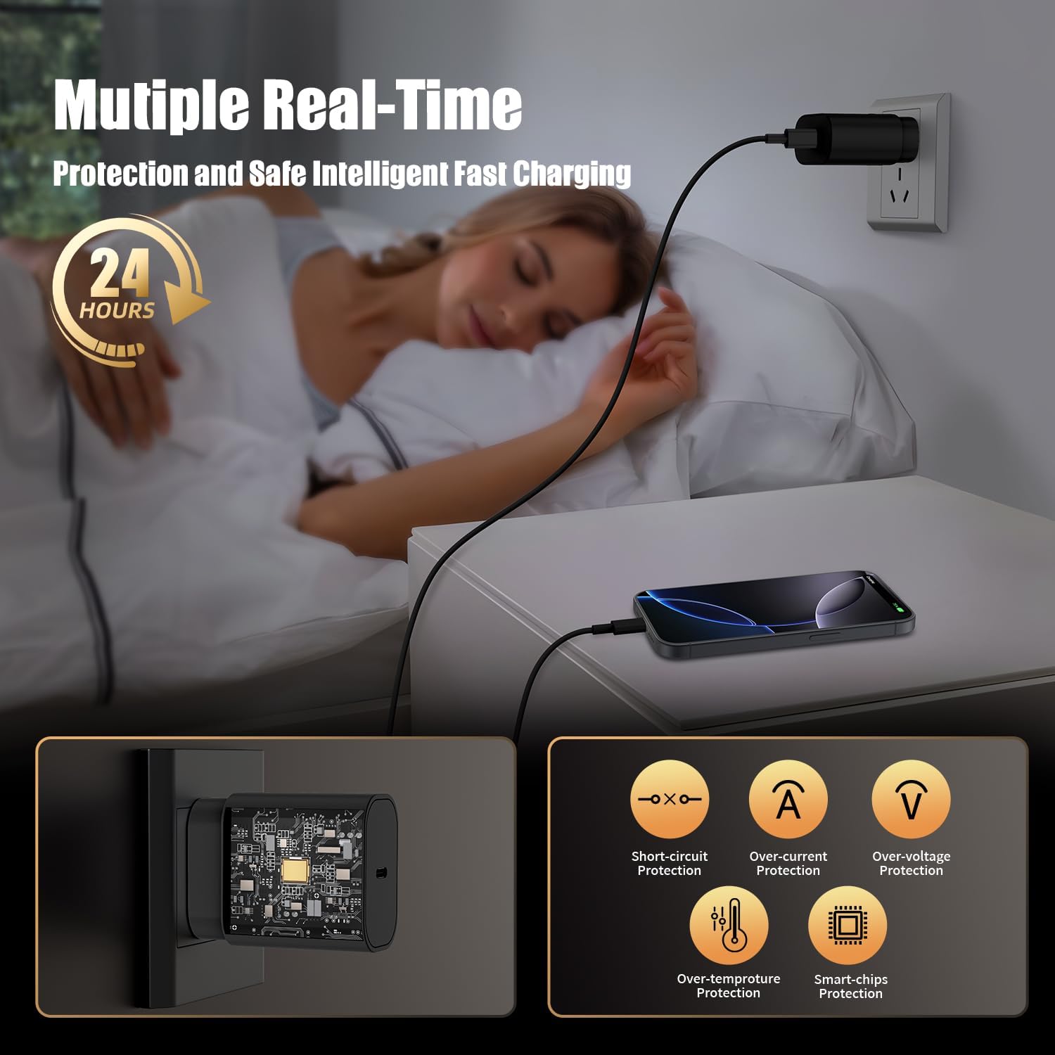 iPhone 17 16 Pro Max Charger Fast Charging USB C Charger Block, 30W USB-C Chargers with 3/6/10FT Type C Fast Charging Long Cable Cord for iPhone 17/16/15 Series/iPad GalaxyS25/S24 Black