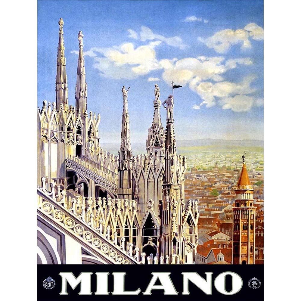 Wee Blue Coo Travel Duomo Cathedral Milan Italy Vintage Art Print Poster Wall Decor 12X16 Inch