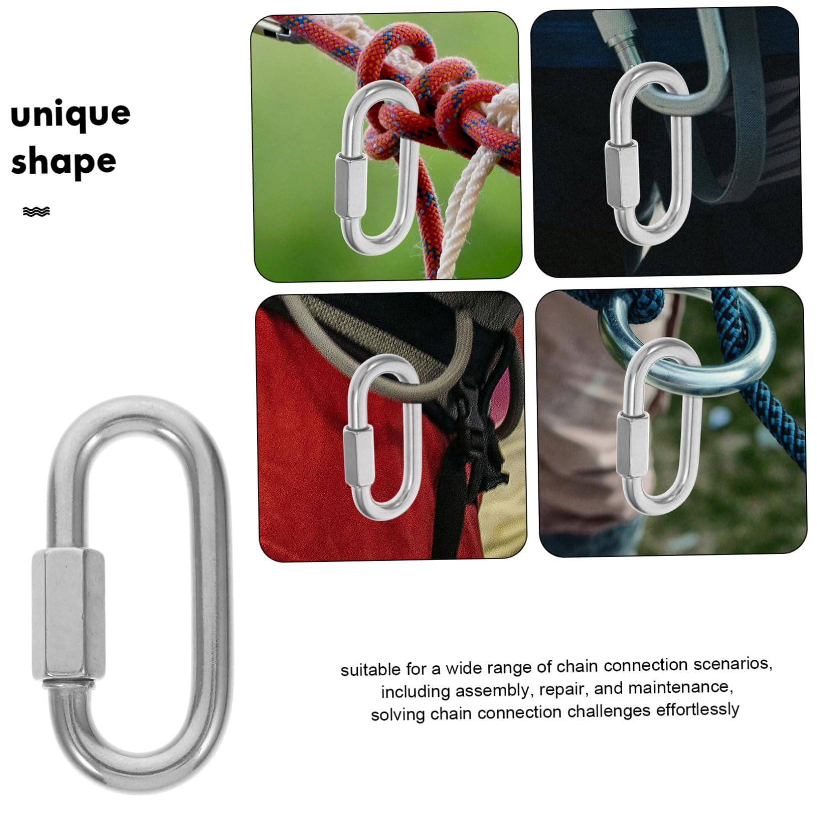 10piezas Conectores De Cadena De Acero Inoxidable Mosquetón d Rápido y Seguro Para Equipos De Exterior Para Acampar y Actividades Al Aire