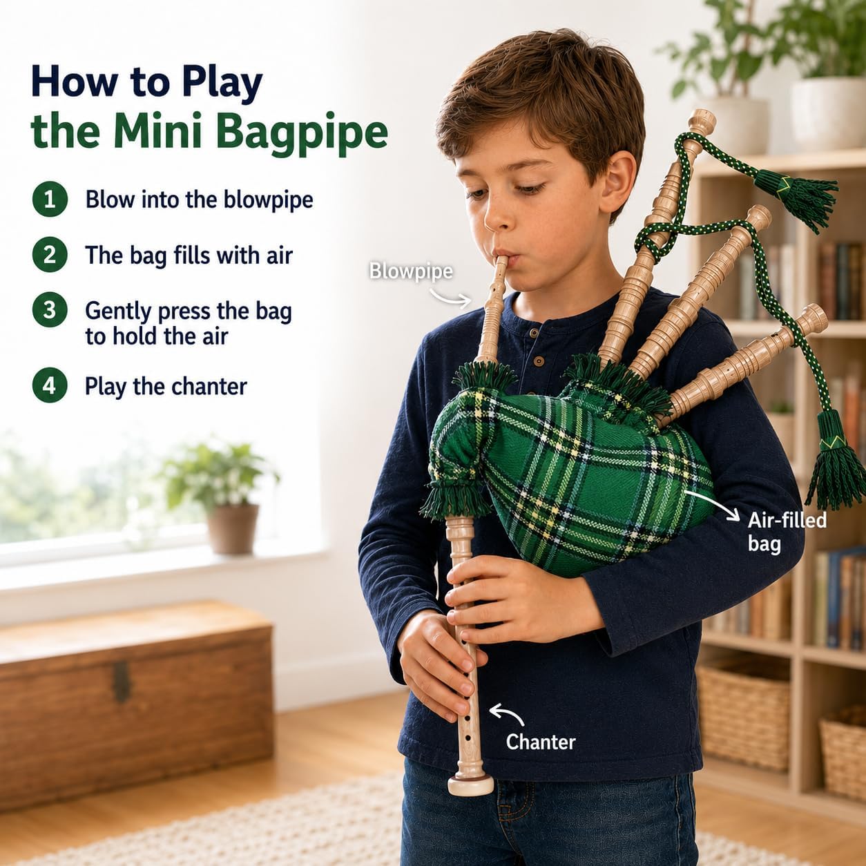 McWilliams Mini Miniature Bagpipe, Bagpipe for Beginners Playable Mini Gift (IRISH GREEN) image 4