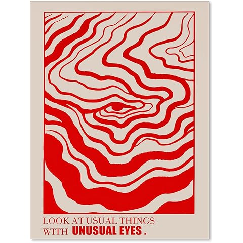 Medpol Retro Red Abstract Eye Canvas Wall Art Vintage Hippie Trippy Poster Affirmation Quotes Wall Decor 60s 70s Psychedelic Quirky Prints for Apartment 12x16 inch Unframed