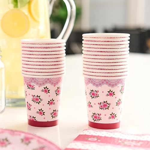 Miniatura 3 de Royal Bluebonnet Suministros para fiestas florales de Pascua, juego de 24 platos de papel rosa (7 y 9 pulgadas), servilletas de papel y vasos de