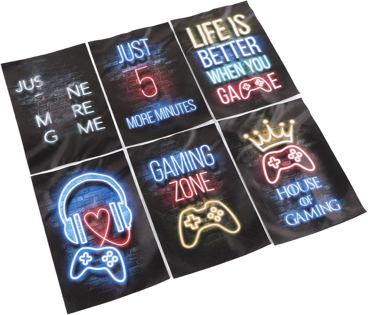 Neon Gaming Poster Colourful Playroom Wall Art Decoration for Boys Room, Set of 6 Canvas Posters HD for Boys and Men, 20 x 30 cm Neon Gaming