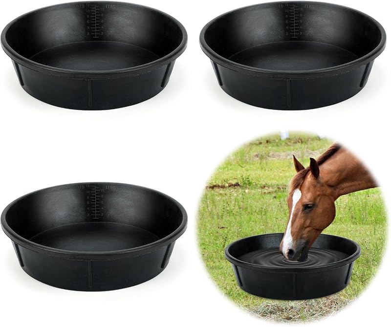 Bacia de Alimentação de Borracha para Cavalos e Animais de Criação Midollarle, 12 qt/11,36 L, Pacote com 3