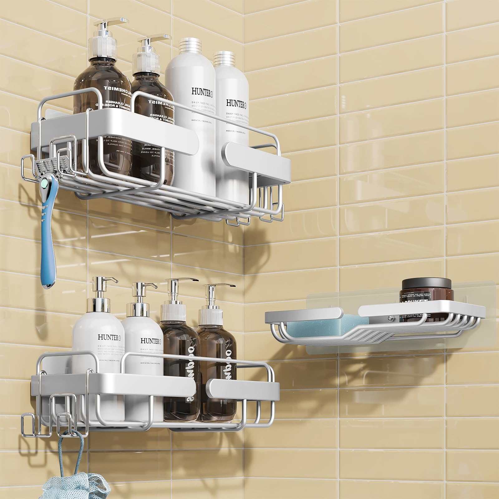 Yoillione Estantería Baño sin Taladro Estante: Organizador de Ducha Adhesivo de Pared - Estanteria Almacenaje de Aluminio para Champú