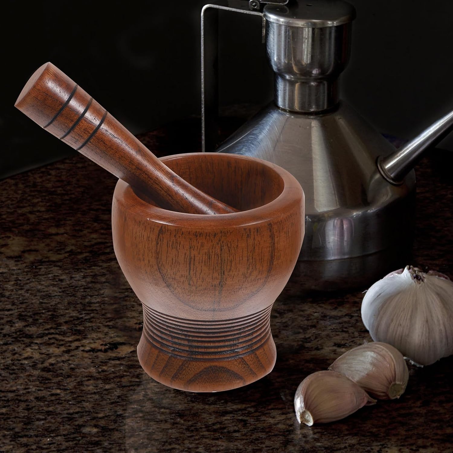 Wooden Garlic Mincer and Pestle Set, Acid Jujube Wood Mortar Bowl with Pestle for Grinding Garlic and Spices, Compact Kitchen Tool for Home Cooking and Seasoning