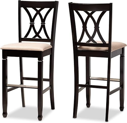 Miniatura 10 de Baxton Studio Calista - Juego de 2 taburetes de bar modernos y contemporáneos tapizados de tela gris y marrón expreso